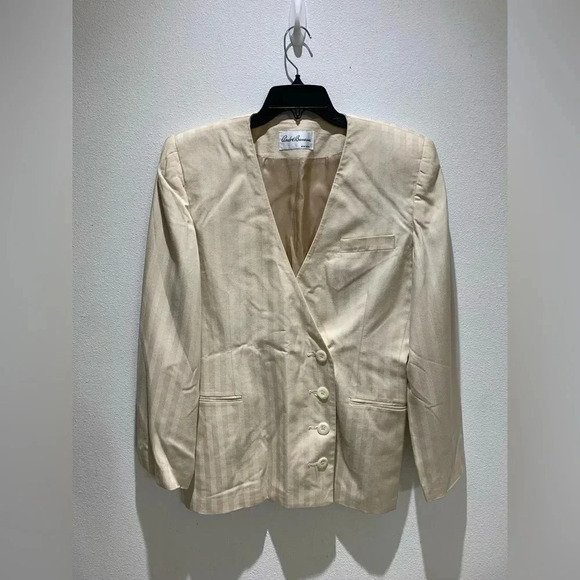 Andre Barreau Women's 2 Piece Suit Blazer Skirt Beige Work Size 10 - Picture 2 of 14